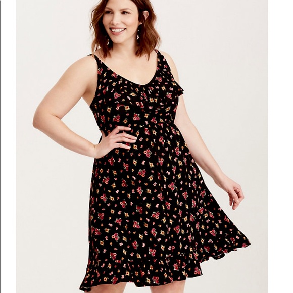 TORRID Floral Black Ruffle Tank Dress 👗 - Picture 2 of 5